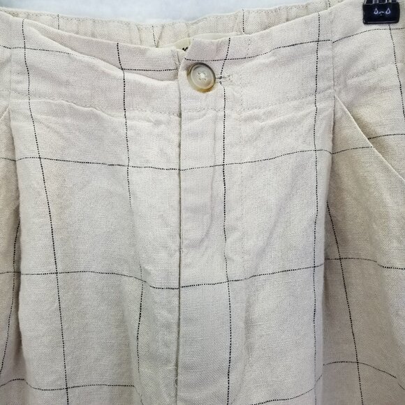Madewell Pants Women's Sz 6 Windowpane Plaid Linen Pleated Wide-Leg Crop Beige - Picture 3 of 16